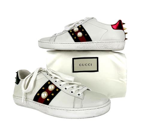 Gucci Women Auth 5 US 35 EU Ace White Leather Embroidered 